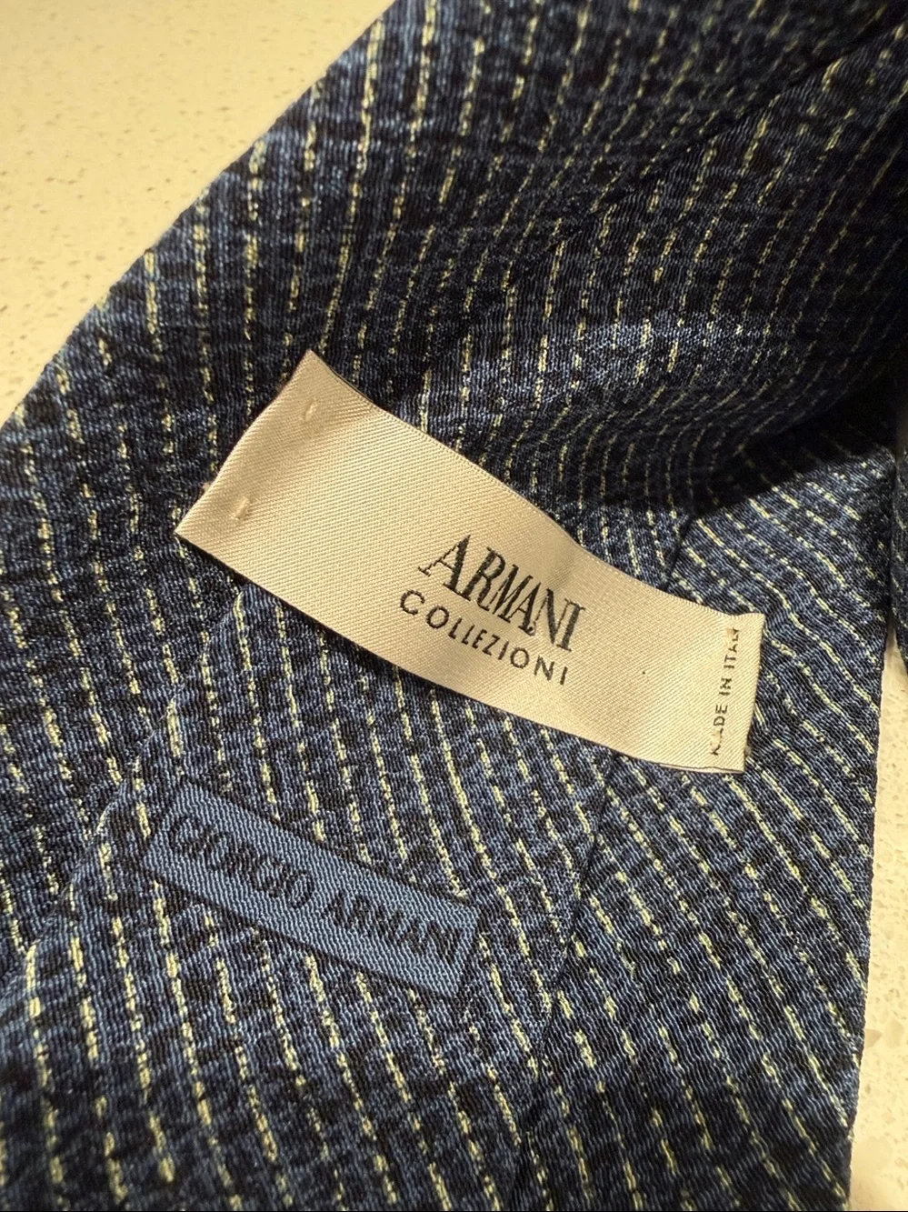 Armani Collezioni Navy Blue Textured Diagonal Weave Silk Tie